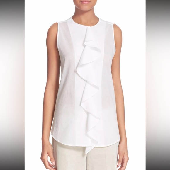 Theory Jastrid Modern Ruffle Sleeveless Top Blouse 100% Silk Ivory Size P - Picture 2 of 10